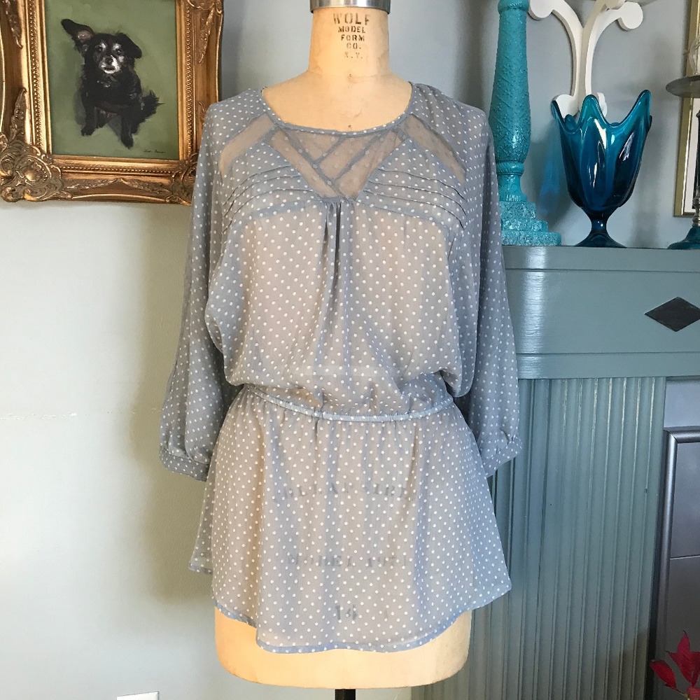 Sheer Blue with White Polka Dots Tunic